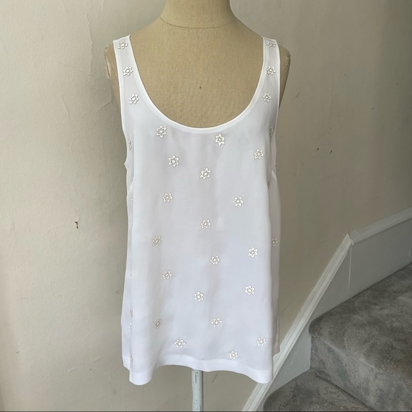 RAG & BONE White Floral Embellished Scoop Neck Sleeveless Tank Top EUC Size S - Picture 1 of 9